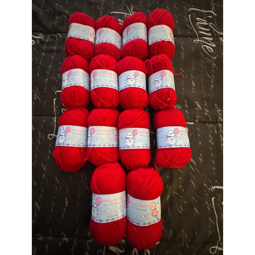 Mary Maxim Baby Soft Yarn Red Sport Weight 100% Acrylic 14 Skeins Lot 50g Each